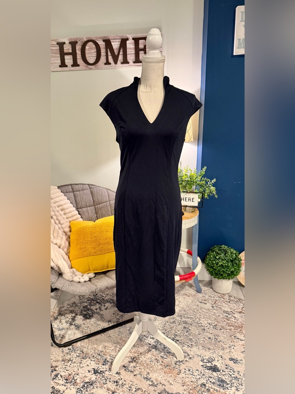 Alexia Admor Navy Sheath Dress Gold Zip L NWT